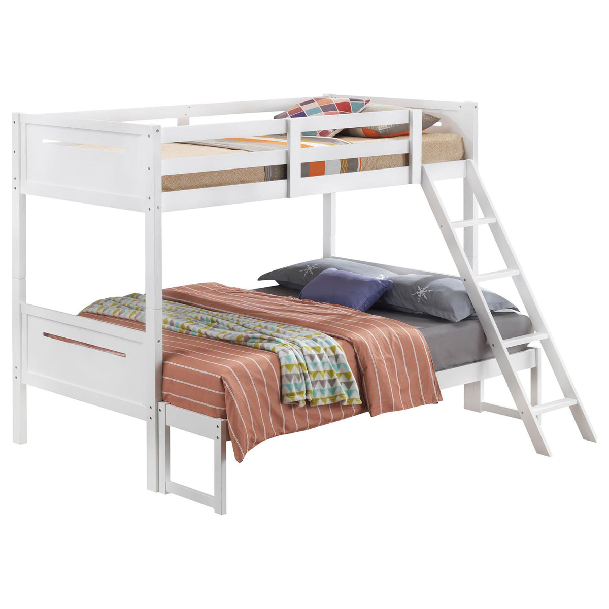 Bunk Bed With Built In Ladder, Safety Guardrails And Angled Access Step