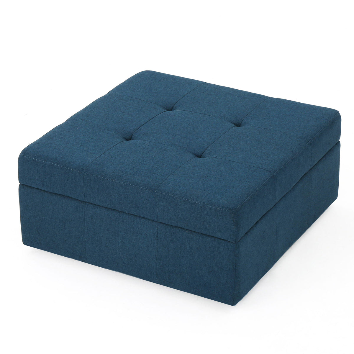 Flip Top Ottoman With Tufted Waffle Stitch And Rolling Casters - Navy Blue