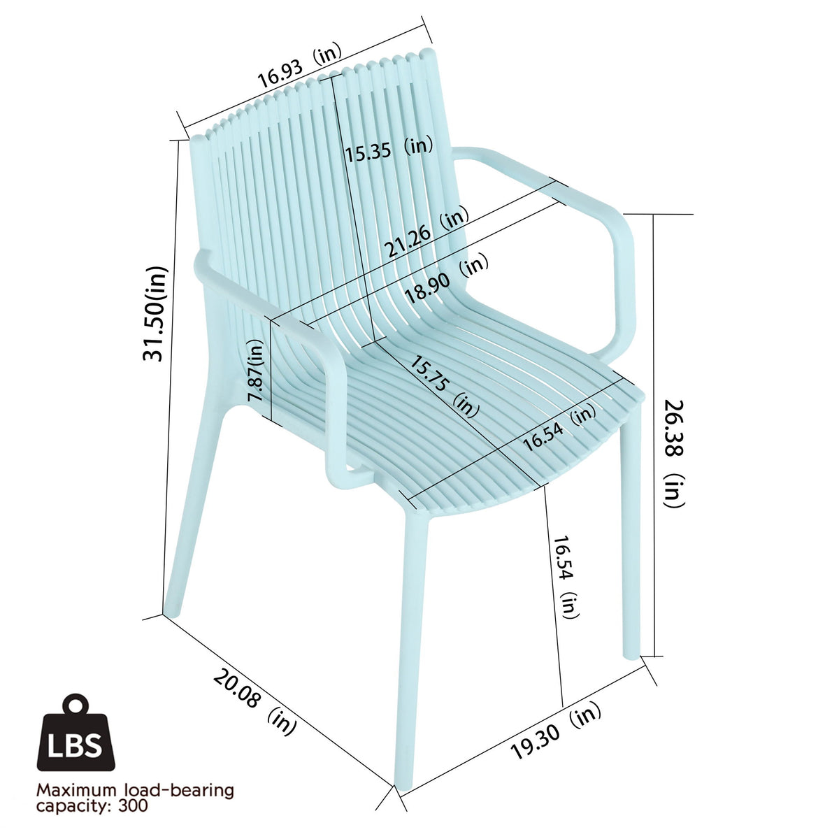 4 Piece Stackable Single Chairs With Vertical Stripe Design For All Weather