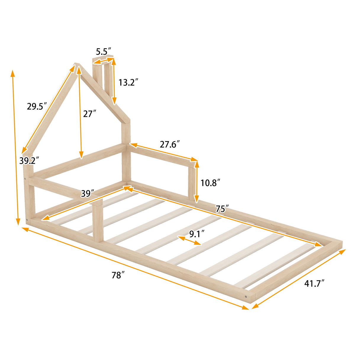 Floor Bed With House Shaped Headboard