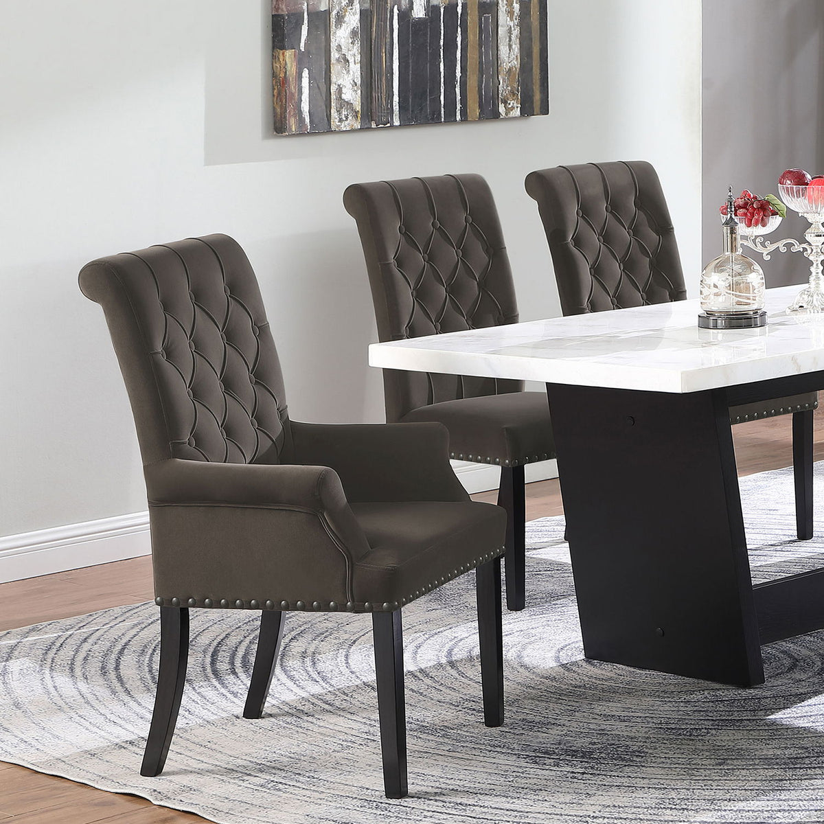Norwich - Dining Arm Chair With Button Tufting And Rolled Top