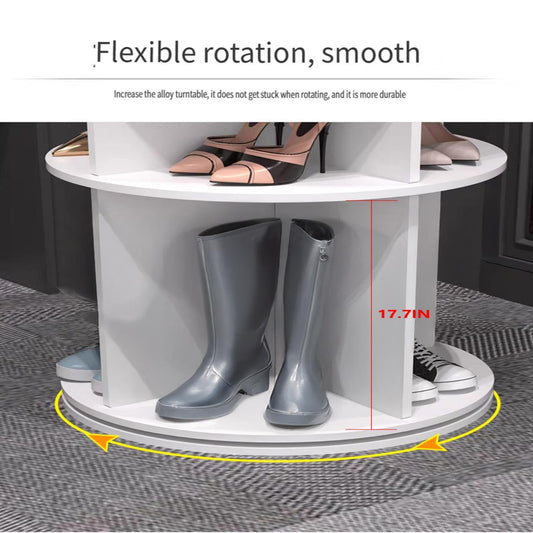 8 Tier Rotating Shoe Rack Tower, 360 Degree Spinning Shoe Organizer And Storage Carousel For Closet Or Entryway - White