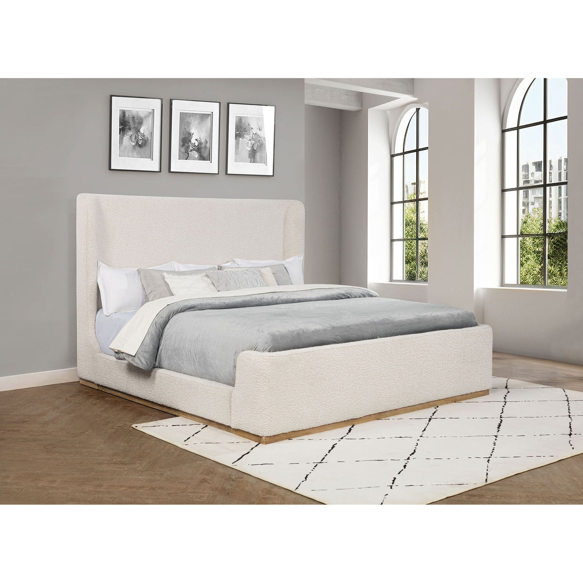 Kensington - Eastern King Sleigh Bed With Tall Wingback Headboard - Cream