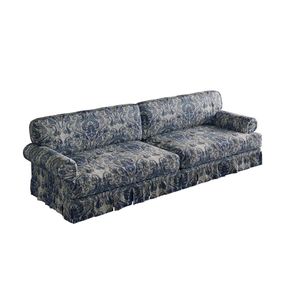 Luxuriously Comfortable Cloud Couch With Elegant Rolled Arms & Pleated Skirt Design