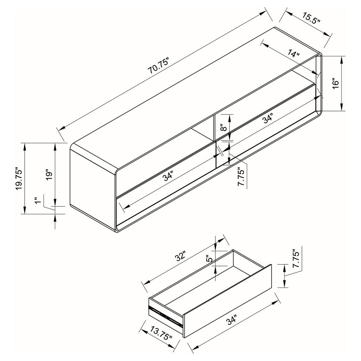 Cordova - 2 Drawer TV Stand - Gloss White