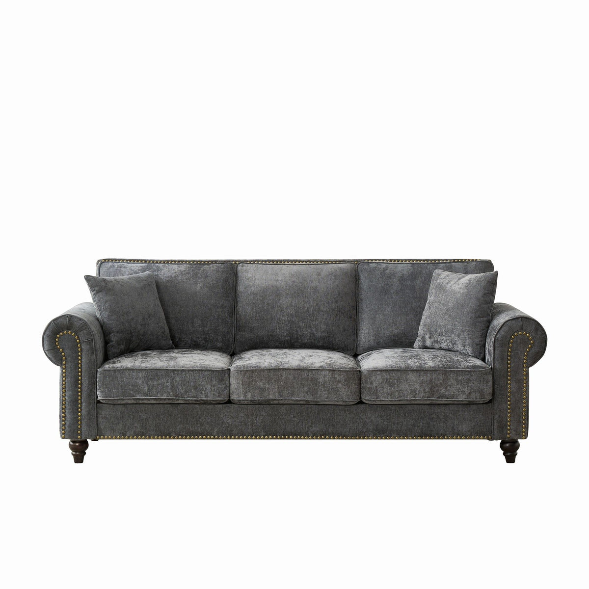 3 Seater Sofa With Tufted Upholstery, Rolled Arms, Nailhead Trim