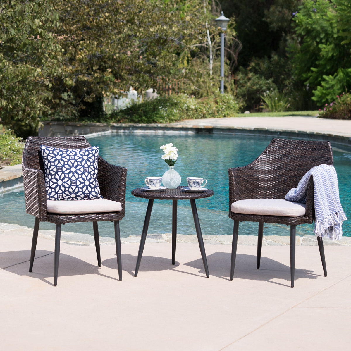 Kenneth - 3 Pieces Chat Set Outdoor Furniture - Brown Multi