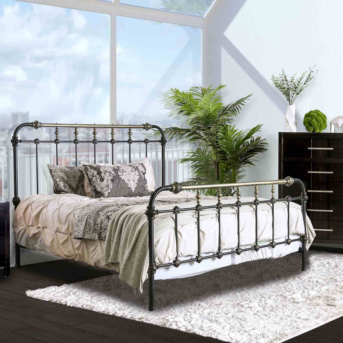 Transitional Style Bed With Accents