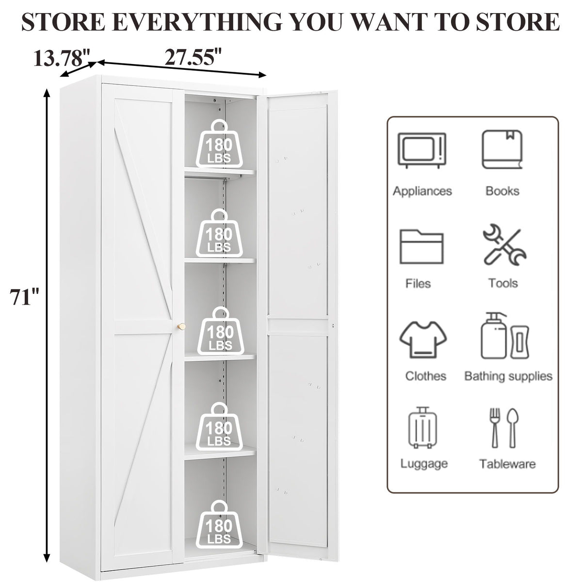 Adjustable 2 Door Storage Cabinet With Adjustable Shelves