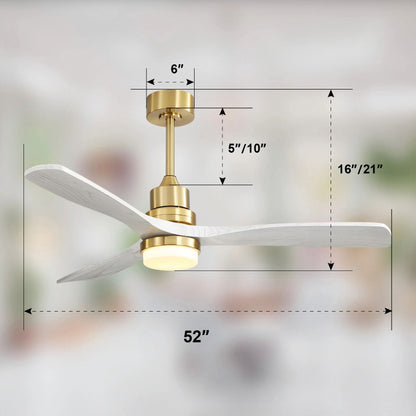 52" Reversible DC Motor Ceiling Fan With Dimmable LED Light, 3 Blades For Living Room,Patio - Gold