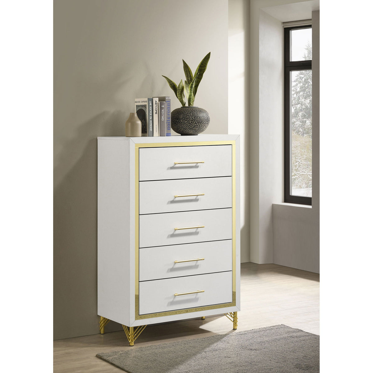 Chesney - 5 Drawer Chest With Trim - White