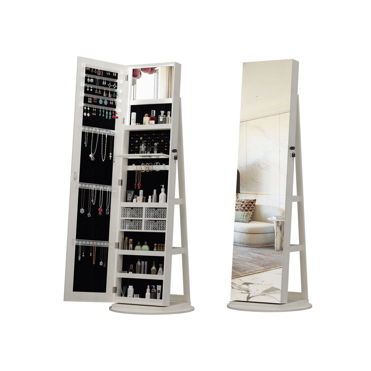 Swivel Jewelry Cabinet With Full Length Mirror