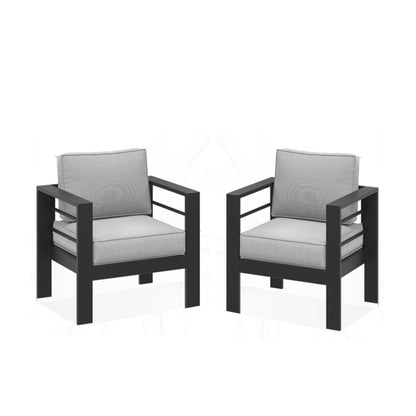 Modern All-Weather Patio Armchairs With Thick Cushions (Set of 2)