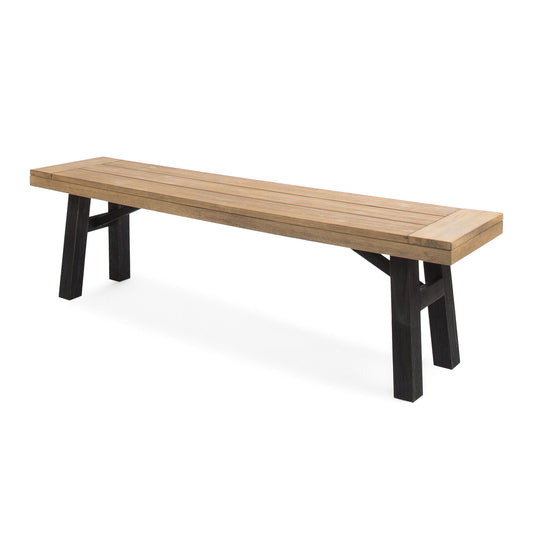 Outdoor Bench With Slat Panel Design And Acacia Wood Frame