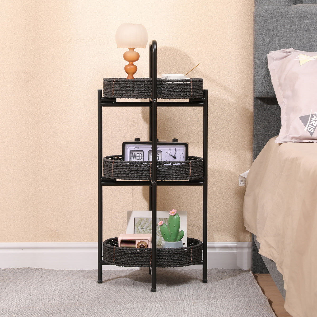 Modern 3 Tier Handwoven Side Table With Oval Organizer