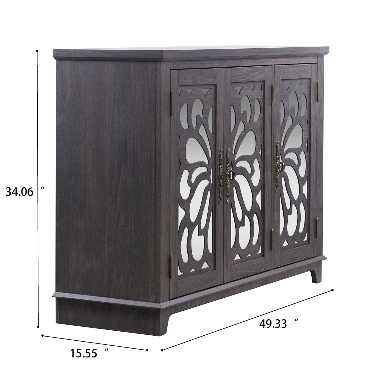 3 Door Mirrored Sideboard Cabinet With Adjustable Shelves