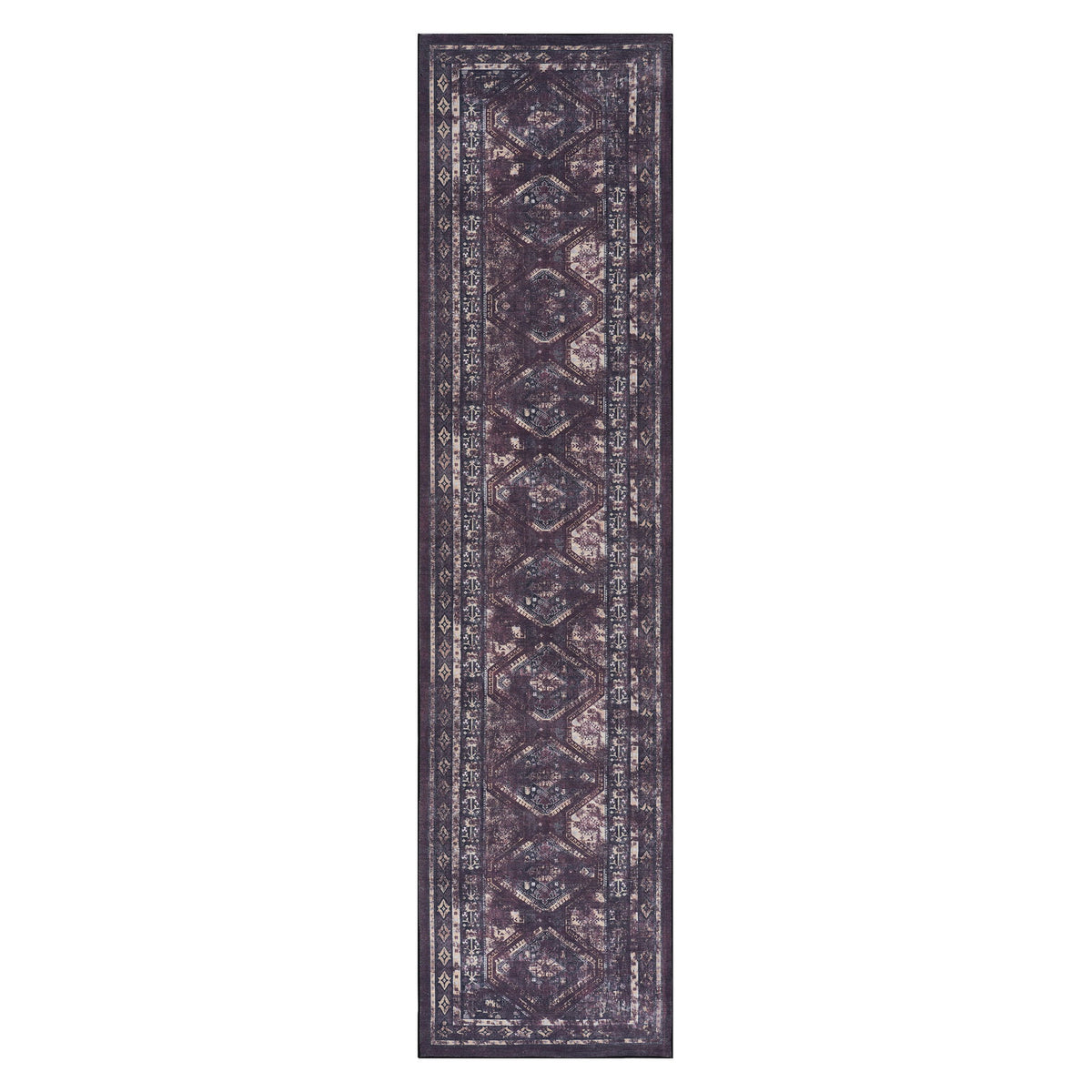 Maval - 2'6'' X 10' Washable Runner Rug - Black / Burgundy