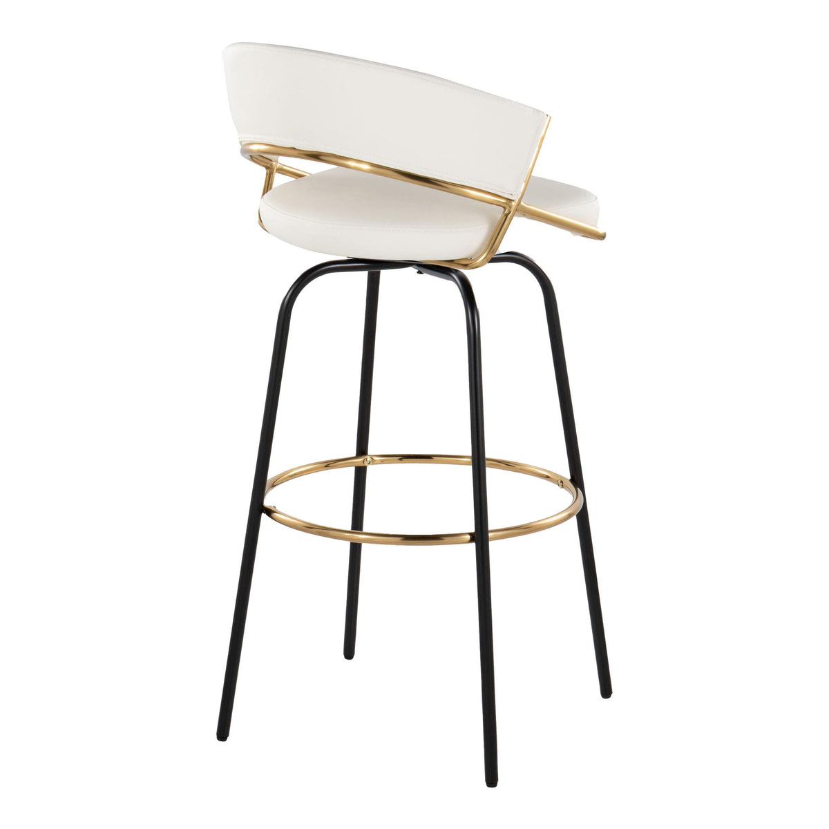 Jie - Fixed Height Contemporary Barstool With Swivel Round Footrest (Set of 2) - Gold / White / Black