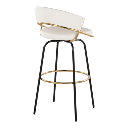 Jie - Fixed Height Contemporary Barstool With Swivel Round Footrest (Set of 2) - Gold / White / Black