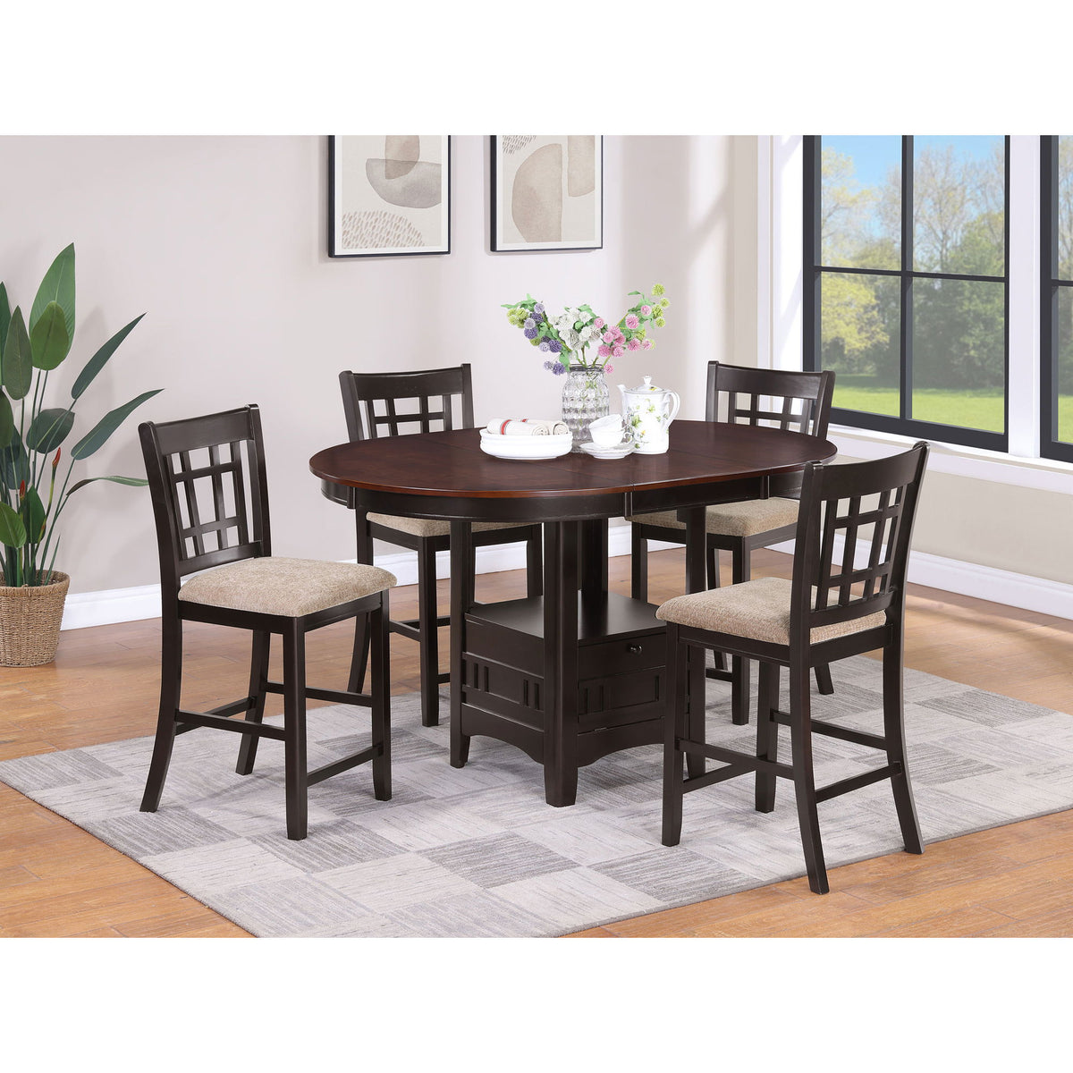 Avonlea - 5 Piece Set With Round Table And Upholstered Chairs - Chestnut