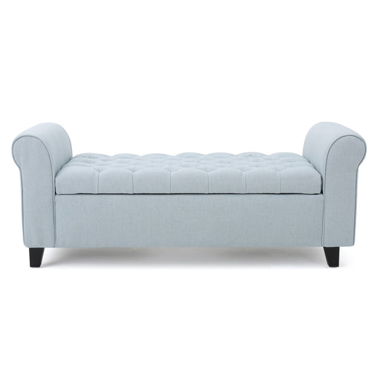 Hayes - Contemporary Armed Storage Bench With Rolled Arms And Button Tufting