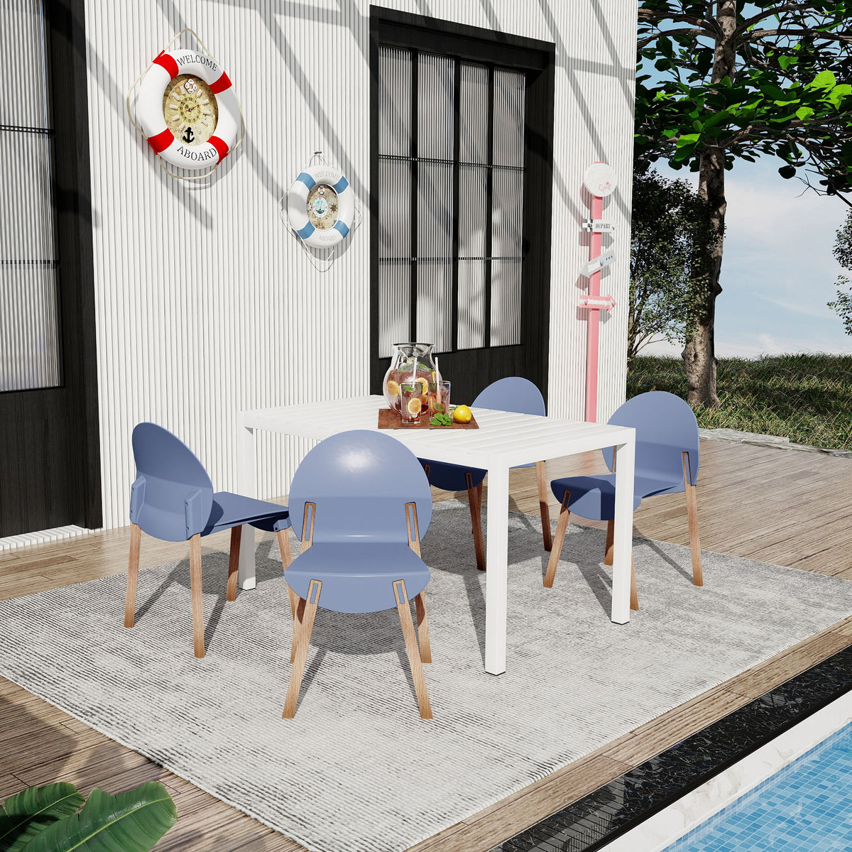 4 Piece Set Of Single Chairs With Long Table