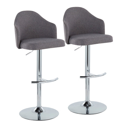 Ahoy - Contemporary Adjustable Barstool With Swivel With Rounded T Footrest (Set of 2) - Gray - Fabric