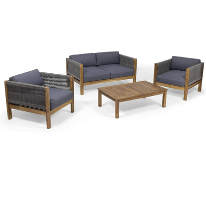 Charlotte - Outdoor And Rope 4 Seater Chat Set With Cushions - Teak