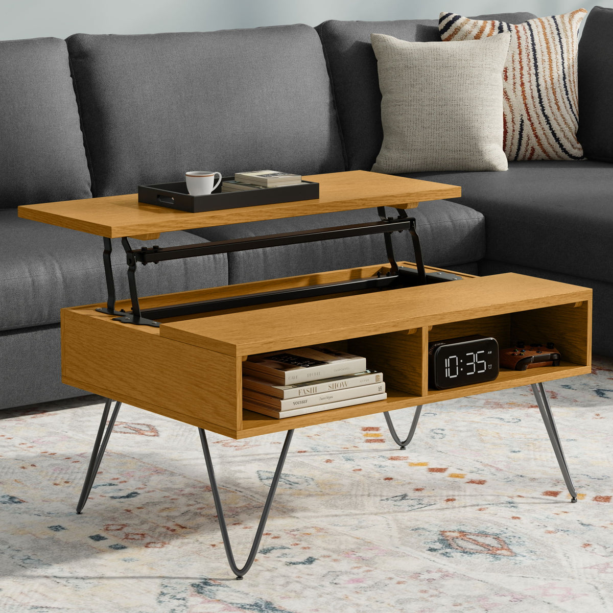 Hunter - Lift Top Coffee With Hidden Storage - Oak