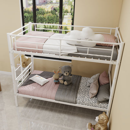 Metal Bunk Bed For Kids, Convertible Bedframe With Ladders & Guardrail
