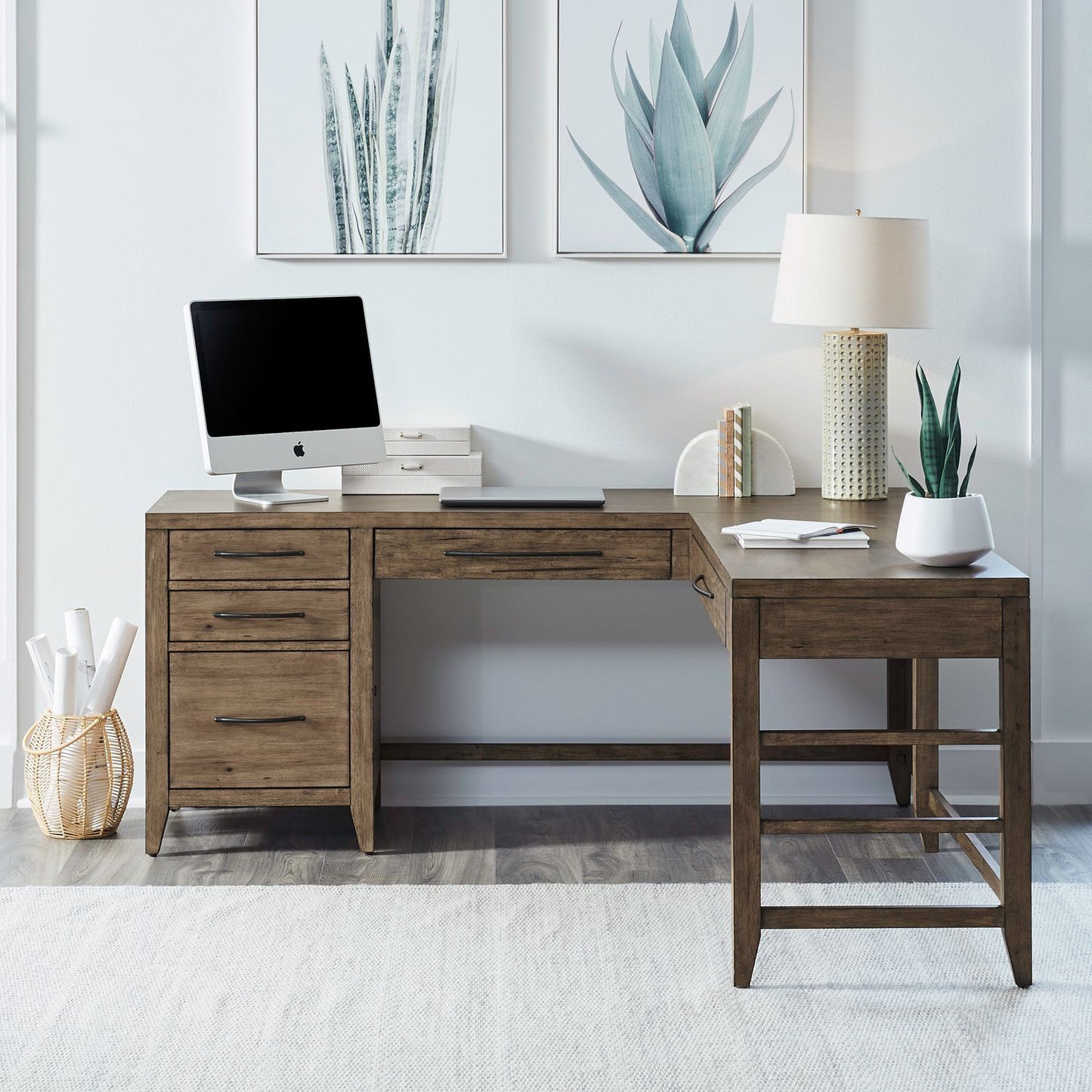 Shaker Lakes - L Shaped Desk Set - Harvest Brown