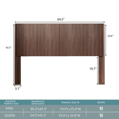Queen Headboard Only, Fluted Panel Design - Walnut