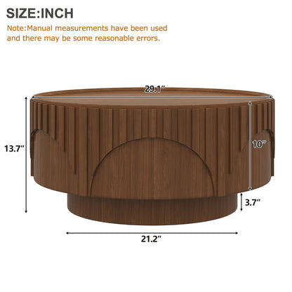 Round Fluted Drum Coffee Table With Sturdy Base For Living Room