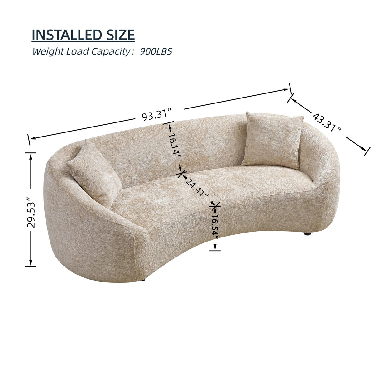 Curved 3 Seater Sofa, Long Living Room Couch