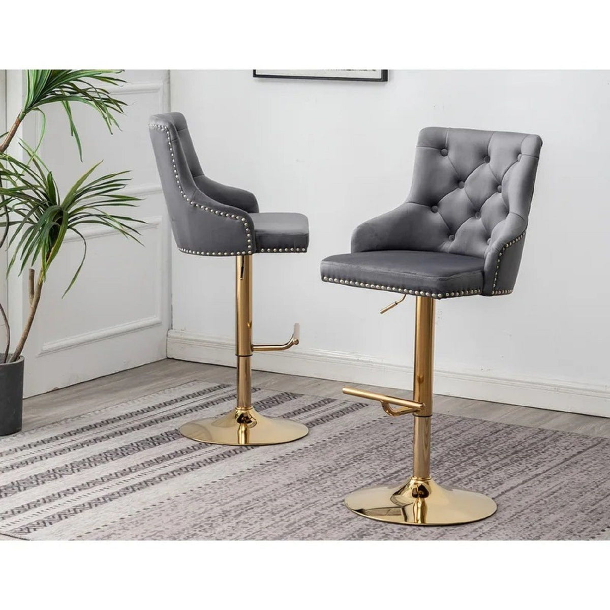 Adjustable Swivel Bar Stool With Nailhead Trim (Set of 2)
