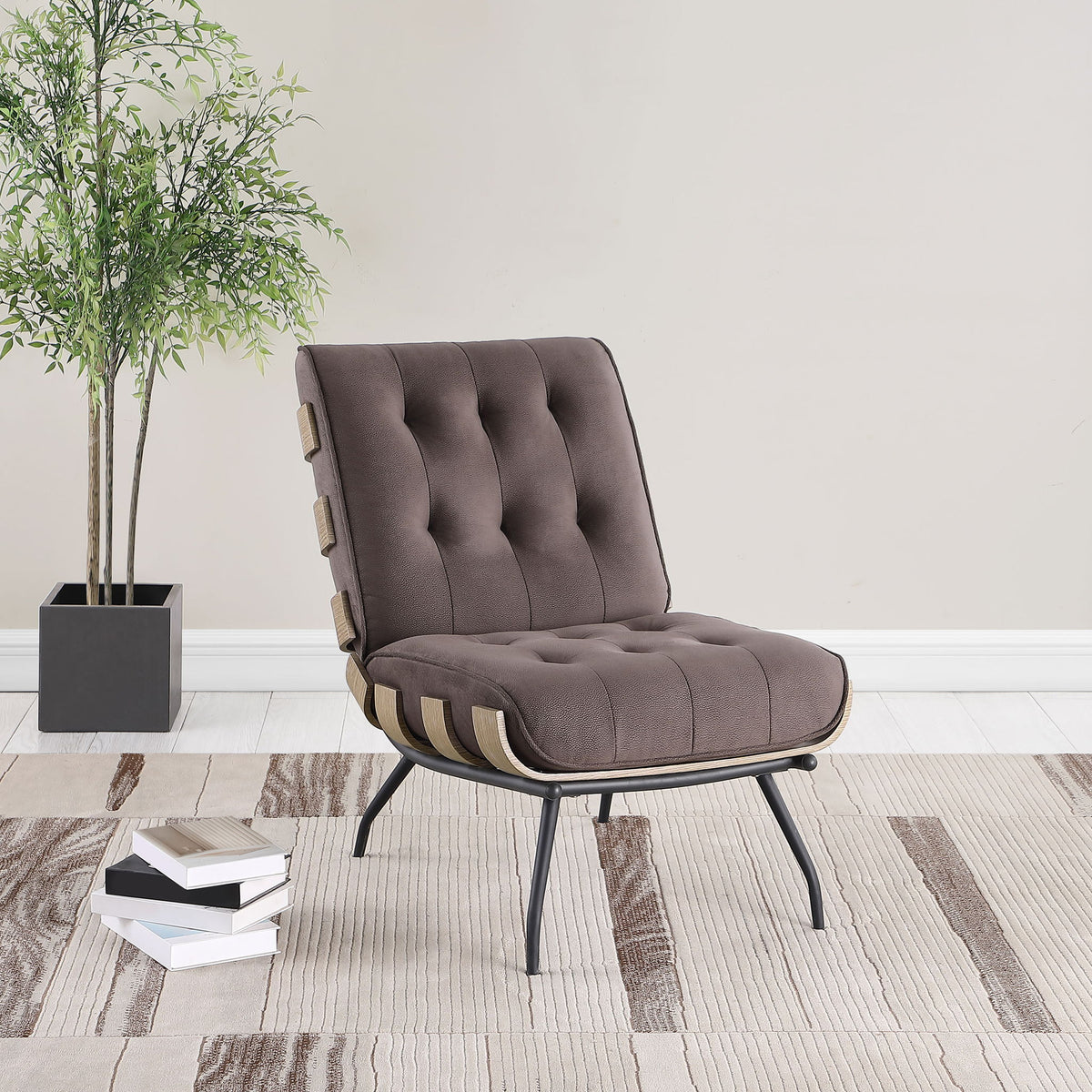 Staten - Upholstered Armless Accent Chair - Dark Brown
