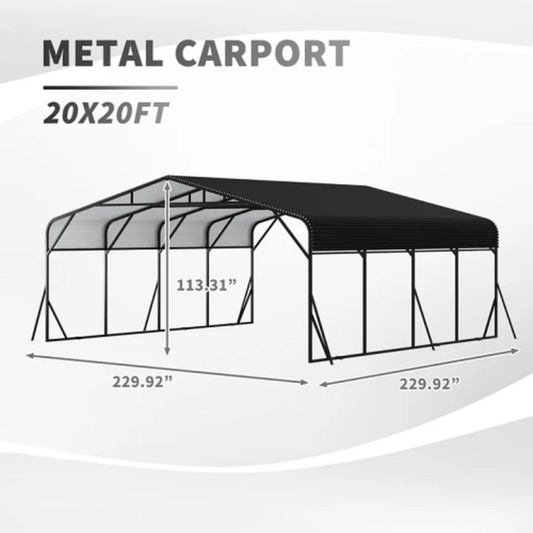 Heavy Duty Carport, All Weather Shelter - Black