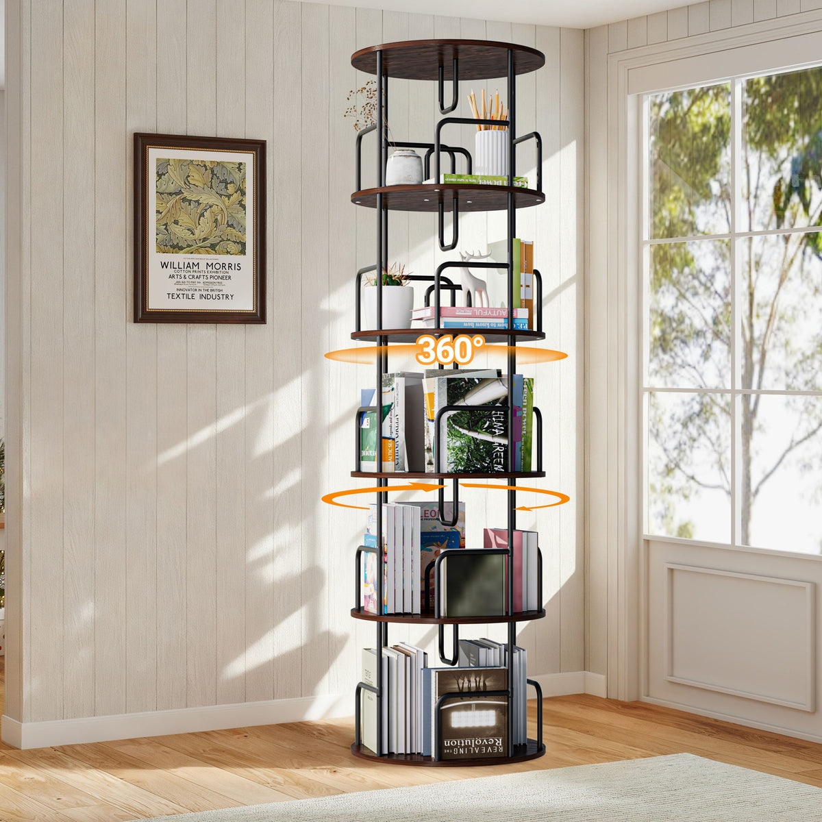 Rotating Bookshelf Tower 5 Tier Spinning 360 Degree Revolving Storage Shelf