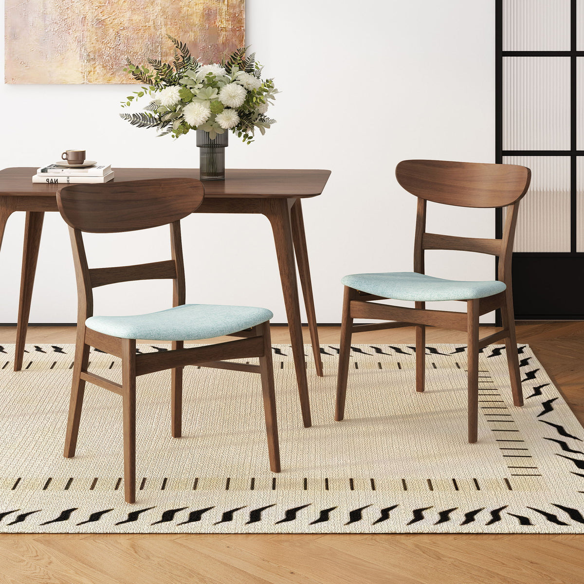 Mid Century Dining Chairs With Cushioned Seats And Wood Frame (Set of 2)