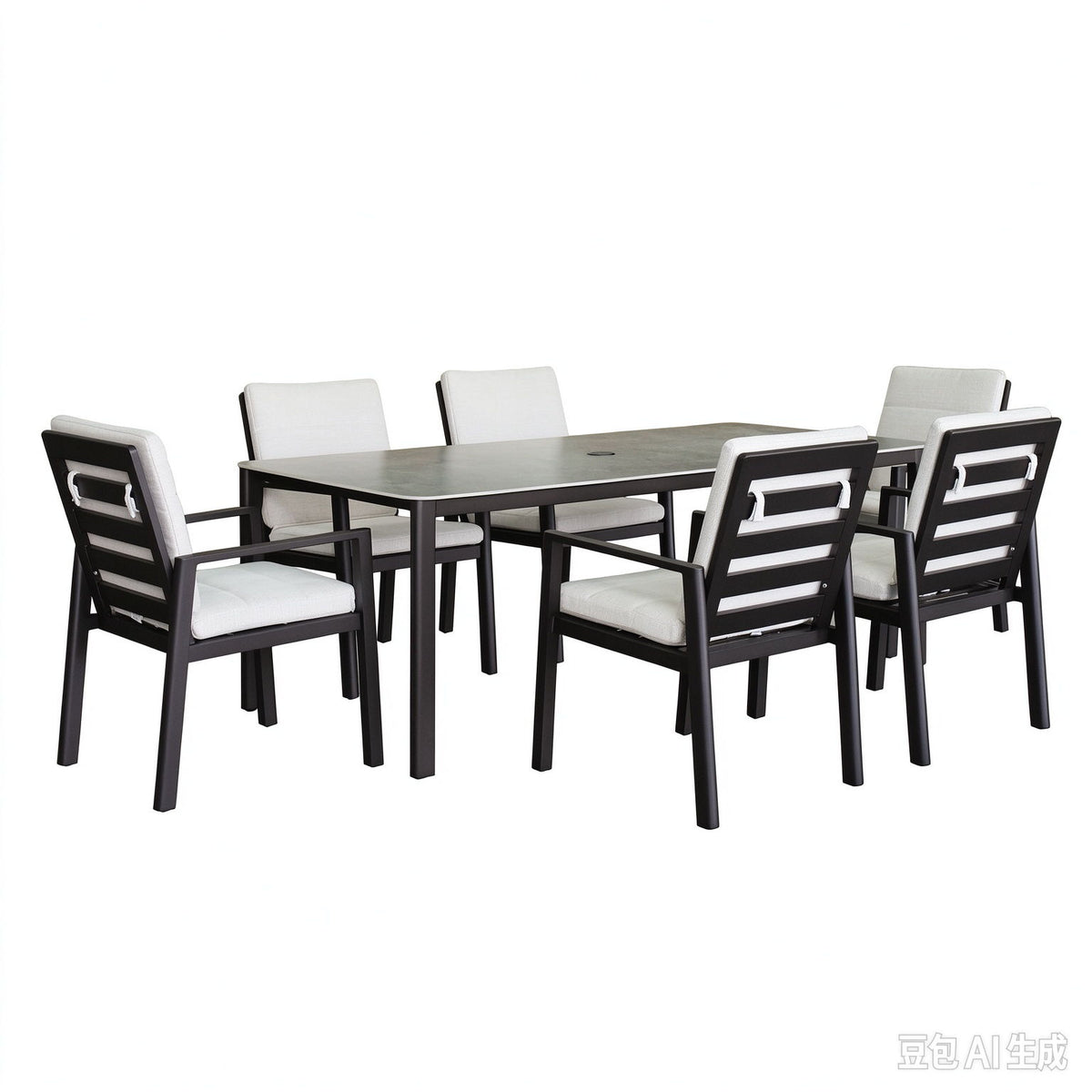 Verona - Dining Outdoor 7 Pieces Set - Dark Espresso / Gray / Off White