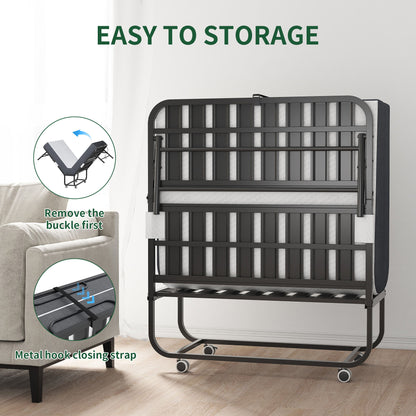 Twin Folding Bed With Memory Foam Mattress Portable Rollaway Bed Sturdy Metal Frame - Brushed Nickel