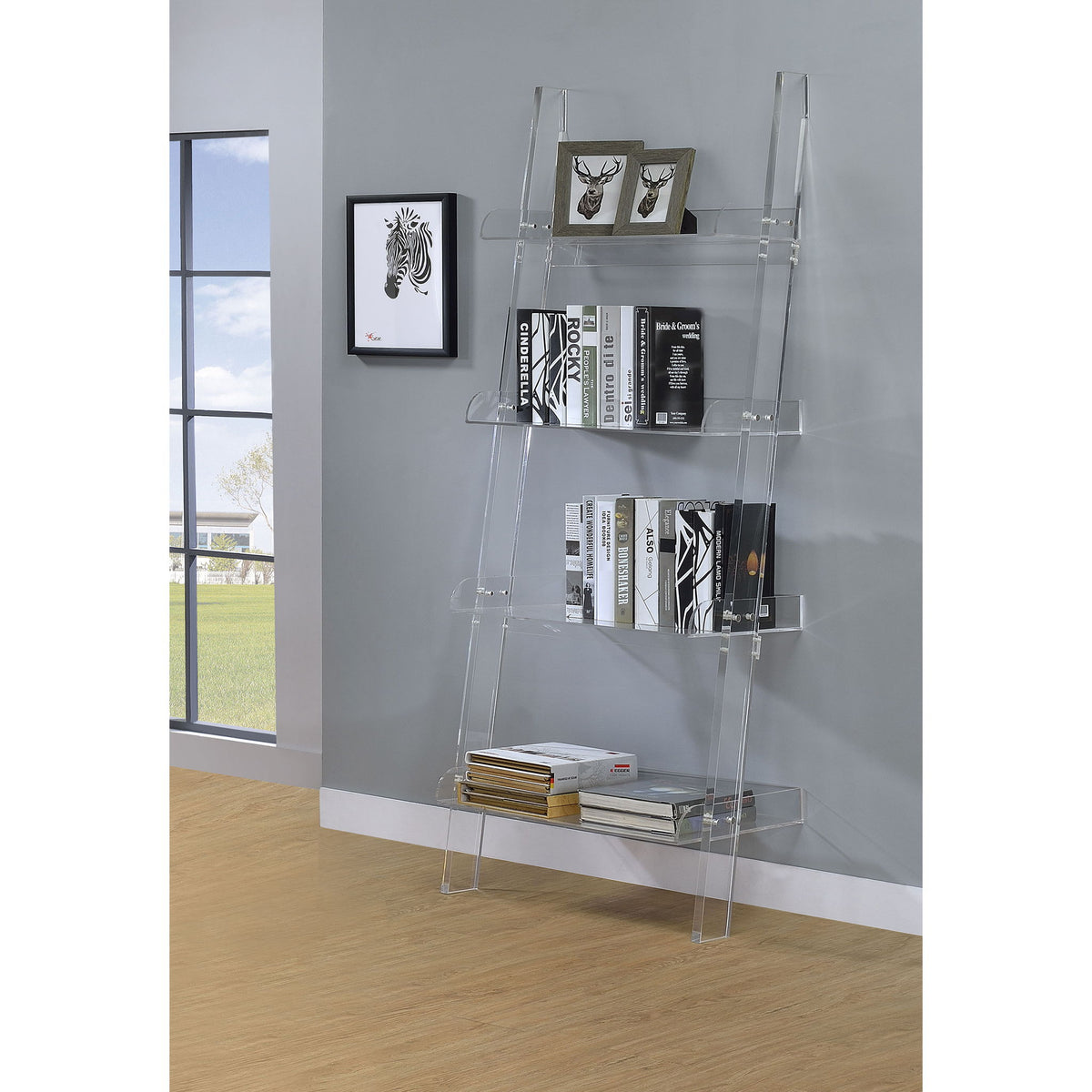 Cimarron - Ladder Bookcase With 4 Shelves - Clear