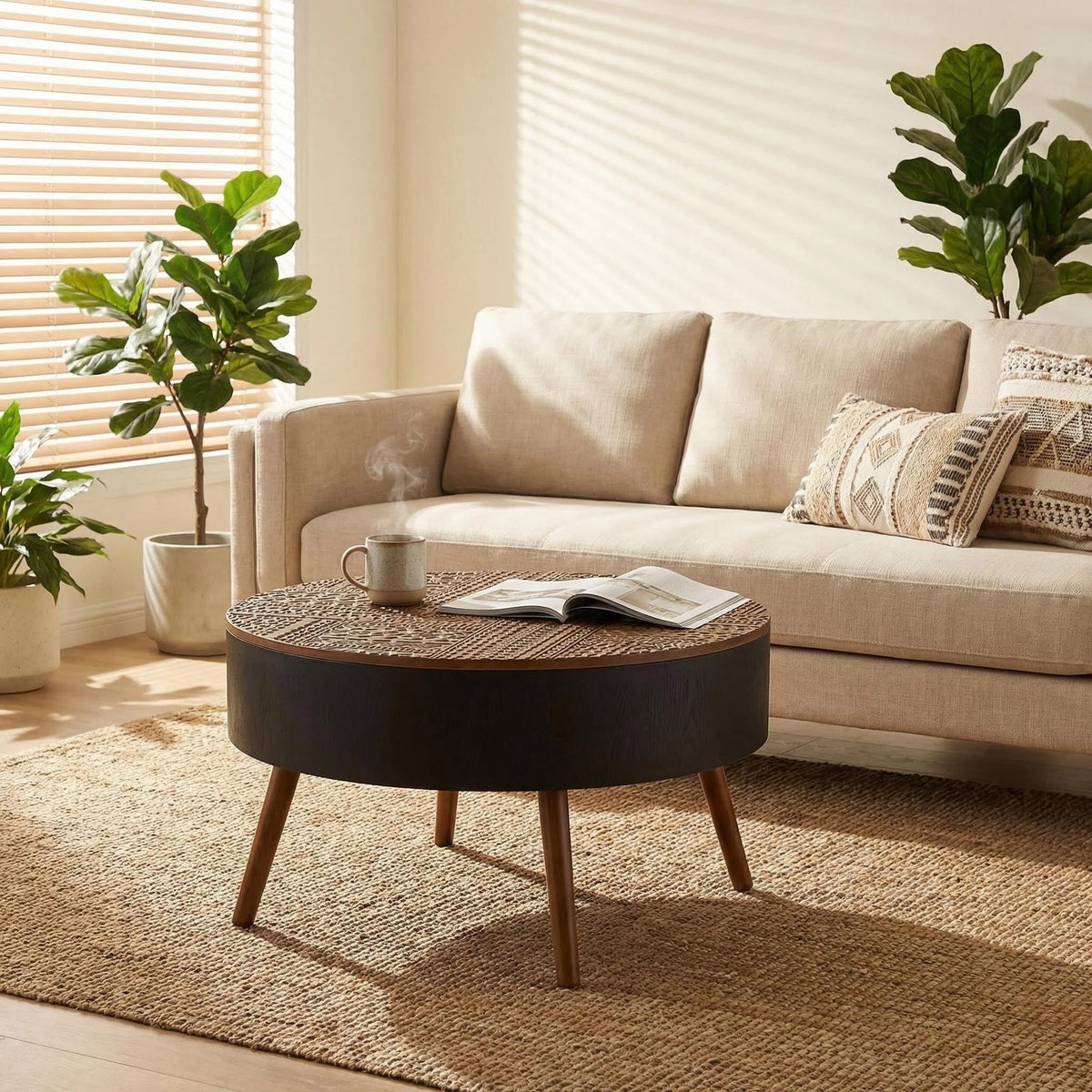 Round Coffee Table With Storage Function For Living Rooms