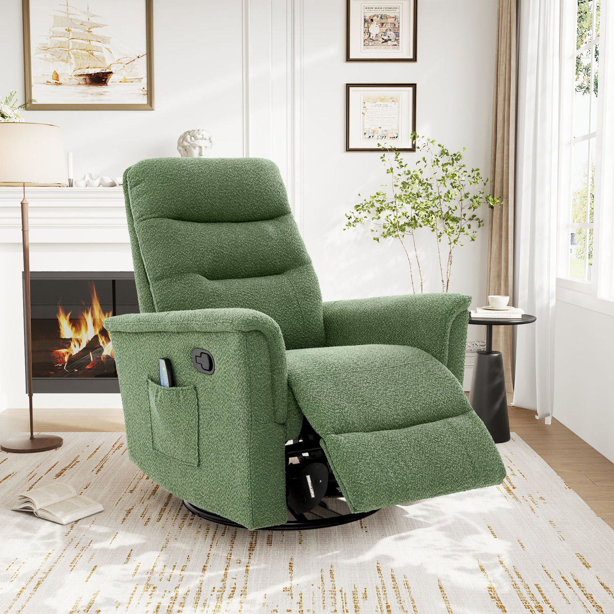 Manual Recliner Chair With 8 Point Massage And Swivel Function
