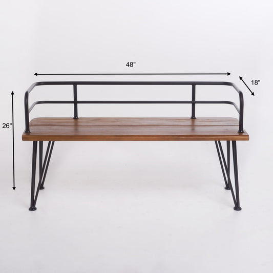 Outdoor Bench With Powder Coated Iron Frame - Teak