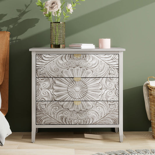 3 Drawer Cabinet, American Furniture, Suitable For Bedroom, Living Room - Light Gray
