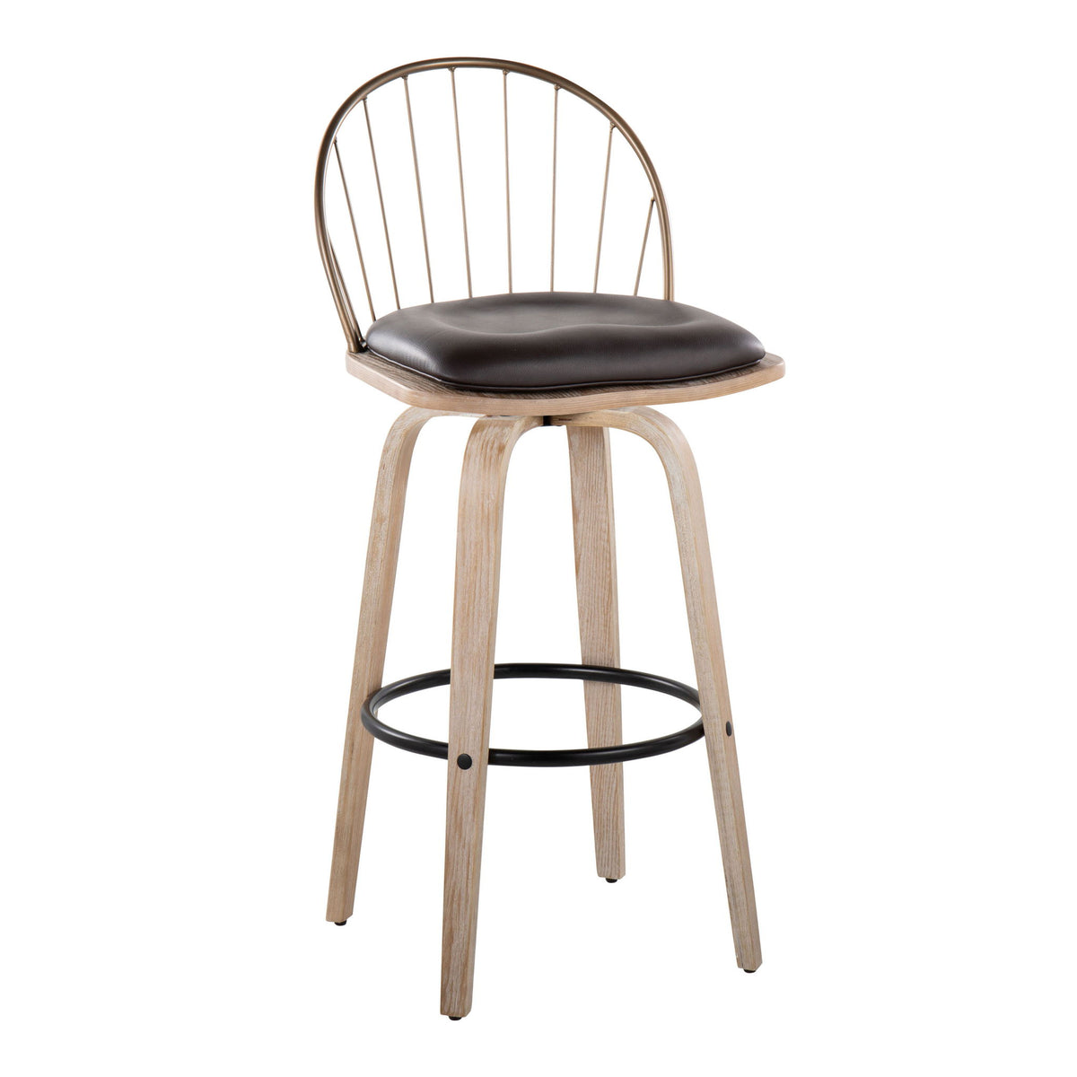 Riley - Industrial / Urban Fixed Height Barstool With Swivel With Removable Cushion (Set of 2) - White Washed / Brown