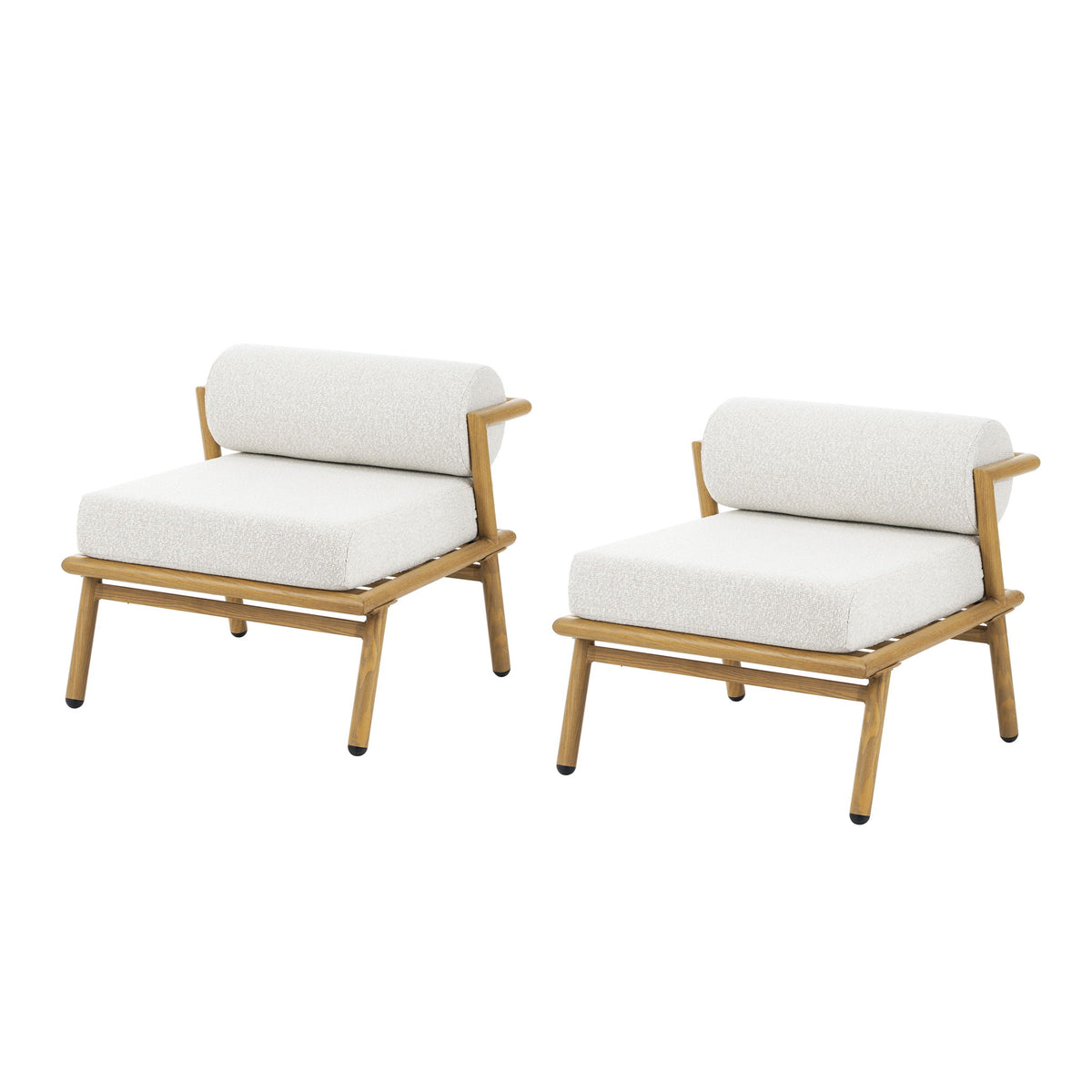 La Fiora - Outdoor Patio Iron Club Chair (Set of 2) - Off White / Teak