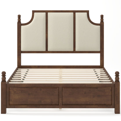 Farmhouse Platform Bed Frame & Tall Upholstered Headboard