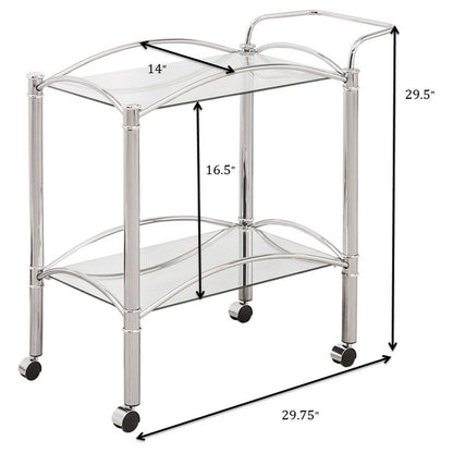 Porch & Den - 2 Tier Rectangular Glass Shelf Bar Cart With Glass - Chrome